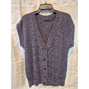 Tommy Hilfiger Women's Purple Cable Knit V Neck Short Sleeve Sweater Vest M